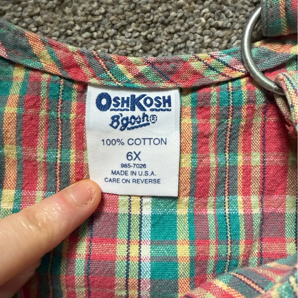 Vintage Osh Kosh B’gosh Plaid Overall Dress in Red and Green Size 6X Tartan